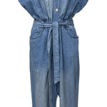 BLANK NYC Womens Sleeveless Belted Blue Denim Jumpsuit Size Large Photo 0