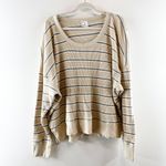 Aerie  Offline Long Sleeve Striped Waffle Tee Shirt Tan Green XL Photo 2