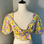 River Island Floral Print Puff Sleeve Crop Top, Yellow/Purple, Small/Size 4, NWT Photo 12