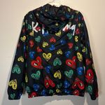Members Only x K. Haring- Colorful Heart Faces Black Windbreaker Hood- Size L Photo 1