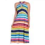 NWT V Cristina Multicolor Striped Halter Maxi Dress Rainbow Summer Size 6 White Photo 2
