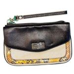 BCBG Max Azria canvas and yellow snakeskin print wristlet Photo 0