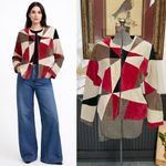 Vntg Karen Arnold Patchwork Leather Jacket Red Cream Colorblock Y2K Photo 1