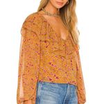 Tularosa NEW Revolve Orion Ruffle V-Neck Long Sleeve Blouse Lafayette Floral Mustard Gold Photo 0