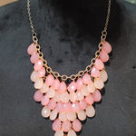 Women's Statement Pink Teardrop Beaded Bib Necklace With Lobster Clasp Chain Photo 0