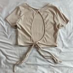 Princess Polly Women's 4 Beige Ribbed Crop Top Open Back Short Sleeve Photo 2