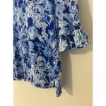 Lilly Pulitzer  Waverly Blue White Ruffle Boatneck Top 3/4 Sleeves EUC Cotton M Photo 3