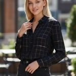 Leith Black Grid Button Down Blouse Shirt NEW Size small Photo 0