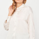 ZARA  Pearl White Satiny Button Down Shirt(Size Small) Photo 0