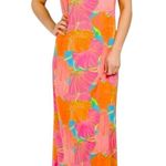 Trina Turk  Women’s Size S Orange Milan Gingko Floral Halter Tie Back Maxi Dress Photo 0