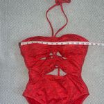 Jessica Simpson  Orange Silver Floral Ruched Halter Sexy Cut Out Swimsuit Sz Sm Photo 3