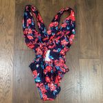 Modcloth High Drive by Deep V-Neck Floral Navy/Red One-Piece Bathing Suit Photo 4