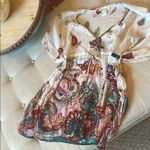 Rhona Sutton Creme Floral Beaded Sequenced Printed Swim Cover Up Tie Waist Red Photo 1