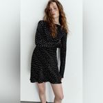 ZARA  New Women Black/White Long Sleeve Polka Dot Satin Dress Size Large Photo 3