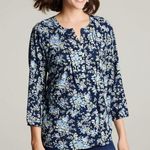 Boutique Napa Valley Women’s West Coast Blue Floral Blouse Button Front Pleated Top Sz M Photo 0