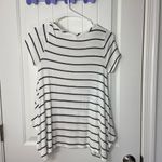 Alya women’s white black striped knit stretch loose fit pocket short sleeve top Photo 5