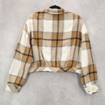 None Brown Crop Flannel Plaid Shacket Jacket Button Up Long Sleeve Western Utility XL Photo 1