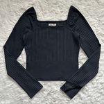 Madewell Top Ribbed Square-Neck Long-Sleeve Tee True Black M NWT New Photo 3