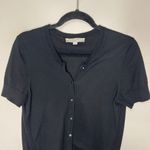 Loft Black 100% Pima Cotton Short-Sleeve Crewneck Button-up Cardigan, Medium Photo 2