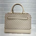 Michael Kors Light Cream Multi Reed Large Belted Satchel Purse Photo 3