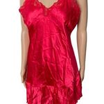 Lady Cameo Vintage 90s Red Satin Silky Pleated Lingerie Intimate Mini Slip Dress Size M Photo 0
