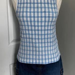 Dress Barn Y2K  BLUE AND WHITE PLAID CRINKLE‎ TOP Photo 0