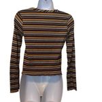 Pinc Y2K Brown Yellow Stripe Long Sleeve Crewneck Ribbed Crop Top Large Grunge Brown Photo 1