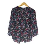 NYDJ  Womens Floral Pleated Back Button-Down Top Black XS Photo 2