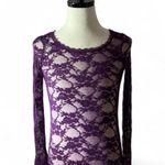 Bozzzo Purple Lace Long Sleeve Scoop Neck Sheer Women Top Shirt Size M Photo 0