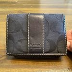 Coach  Signature CC Wallet Black Canvas Fold Over Leather Card Holder Small Photo 5