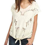 Free People Womens Castaway Boho Eyelet V-Neck Short Sleeve Blouse XS Photo 0