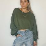 Peach Love California NEW Olive Green Cropped Sweatshirt Photo 2