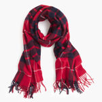 J.Crew Plaid 100% Wool Red Navy Fringe Women's blanket Scarf Red Tartan Stewart Photo 0