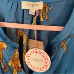 Umgee NWT Teal Satin 3/4 Balloon Sleeve Wide Leg Tiger Print Jumpsuit, Large Photo 9