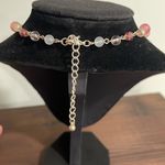 Pink beaded charm necklace with stone horn of wealth and silver tone accents Photo 2