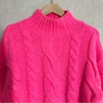 Anthropologie By Women’s Wool Blend Mock Neck Cable Knit Sweater in Hot Pink S Photo 2
