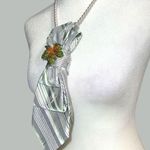 Elegant Green and Silver Floral Brooch necktie Necklace. New Photo 2