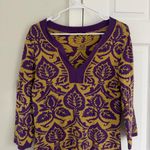 J. McLaughlin  Sweater Pullover Purple Yellow Long Sleeve M Geometric Kaftan Print Photo 1