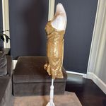 Women’s Gold Sequined Short Homecoming Dress Ruffle Hem Corset Back Size 4 NWOT Photo 5