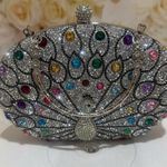 Silver Peacock Clutch with Colorful Gemstones Photo 6