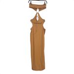 NWT Outcast Fire Ball Cut Out Tan Maxi Dress LARGE Brown Photo 4