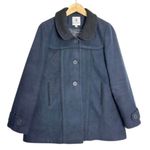 Just Ruby Women's Blue Pea Coat Jacket with Black Collar Size L Photo 0
