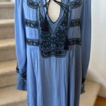 Free People  Blue Embroidered Blouson Sleeve Boho Shift Dress Photo 0
