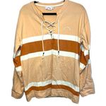 The Upside *Rare* Lace Up Jersey Oversize Popover Sweatshirt Sz S/US6 Stripped Tan Photo 0