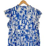 Sugar Lips Tropical Resort Print Mini Dress Blue White size 2X Cap Sleeves Tassel Photo 5
