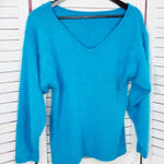 Vintage 80s Stephan Andrews V Back Angora Fuzzy Knit Sweater Turquoise Medium Blue Photo 0