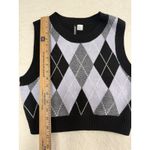 Divided Argyle Black Knit Sweater Vest Sz M Crop Top Y2K Preppy Academia Office Size M Photo 2