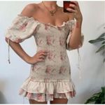 For Love Bell Puff Sleeve Smocked Floral Mini Dress Ruffles Size Medium Pink Photo 1