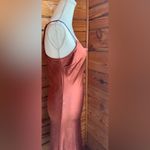 Mimi & Dottie Sleek Satin Midi Slip Dress in Rust size Medium w spaghetti strap Brown Photo 7