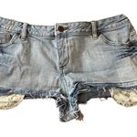 No Boundaries  Y2K Deconstructed Raw Hem Fringe Cheeky Micro Mini Denim Shorts Photo 0